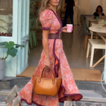 Tessa - Elegante roze maxi jurk met korte mouwen