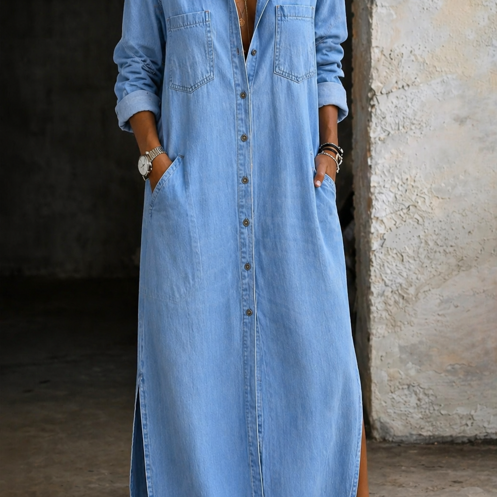 Thirza - Denimjurk met knoopsluiting