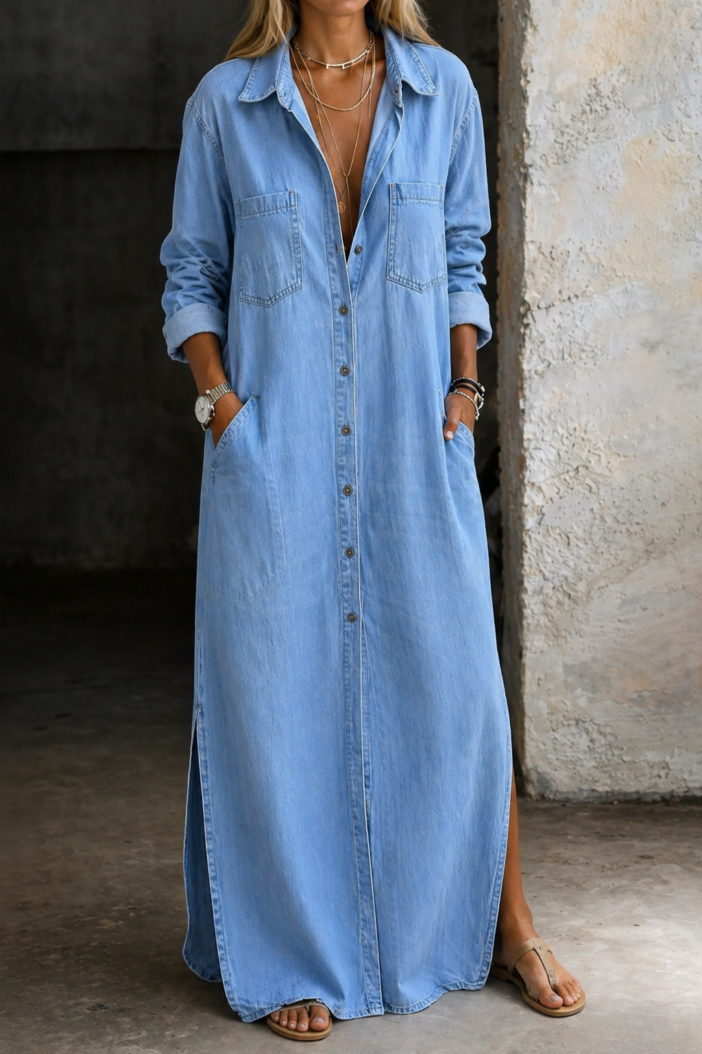 Thirza - Denimjurk met knoopsluiting