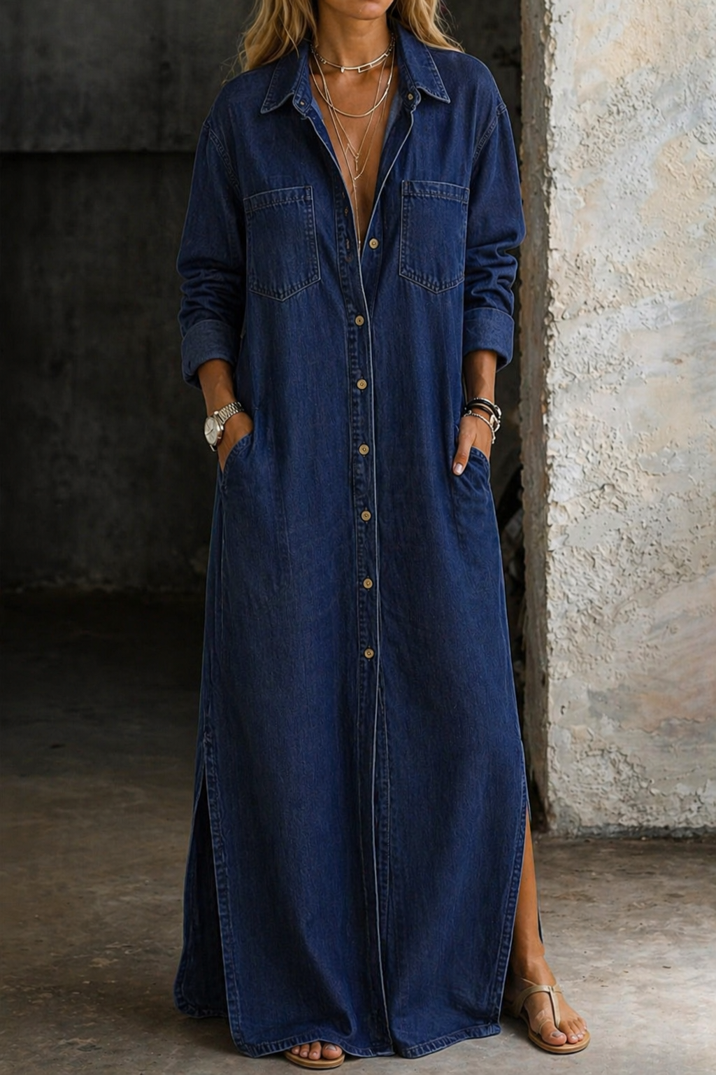 Thirza - Denimjurk met knoopsluiting