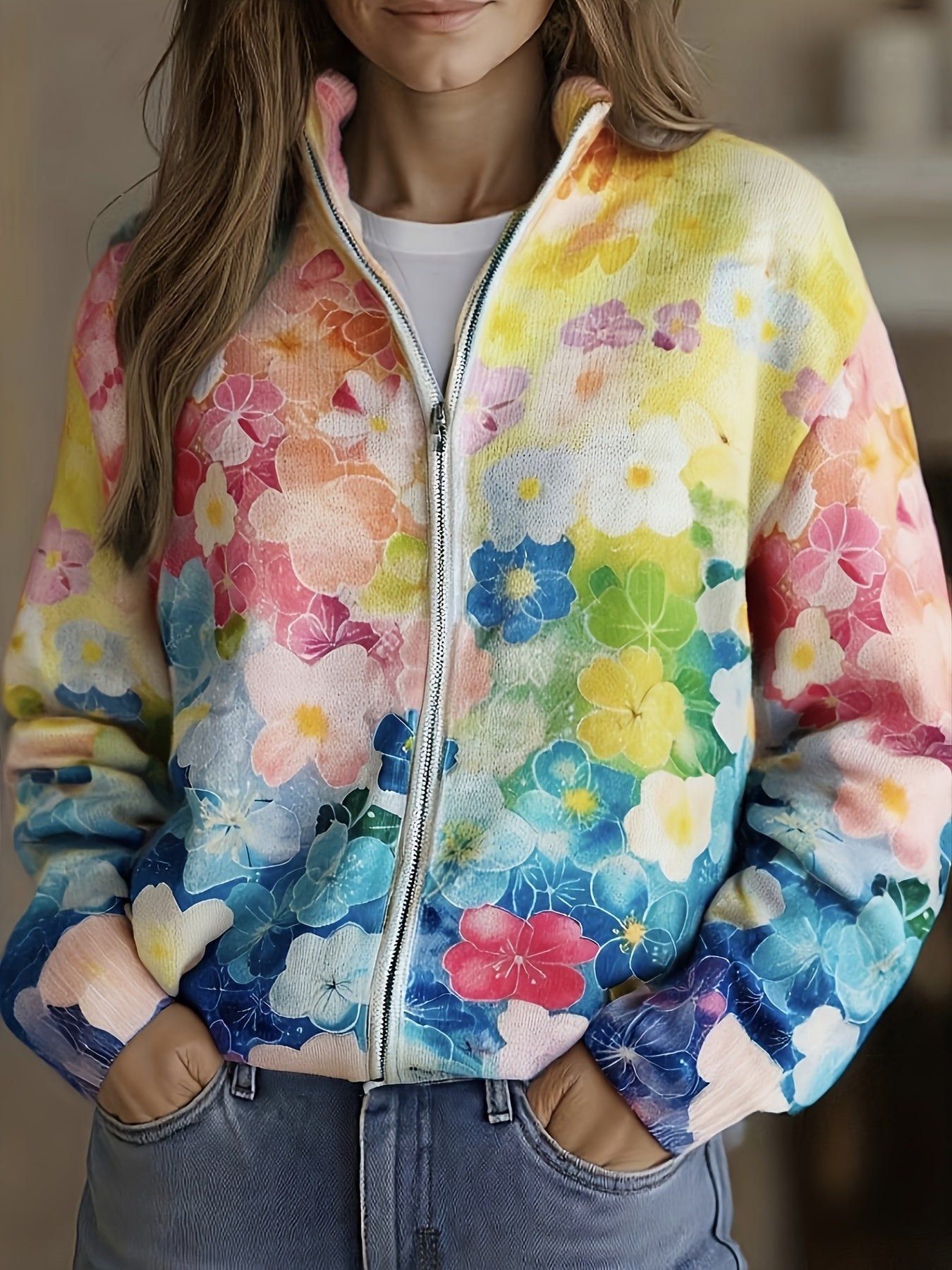 Ursula - Vest met aquarelbloemenpatroon