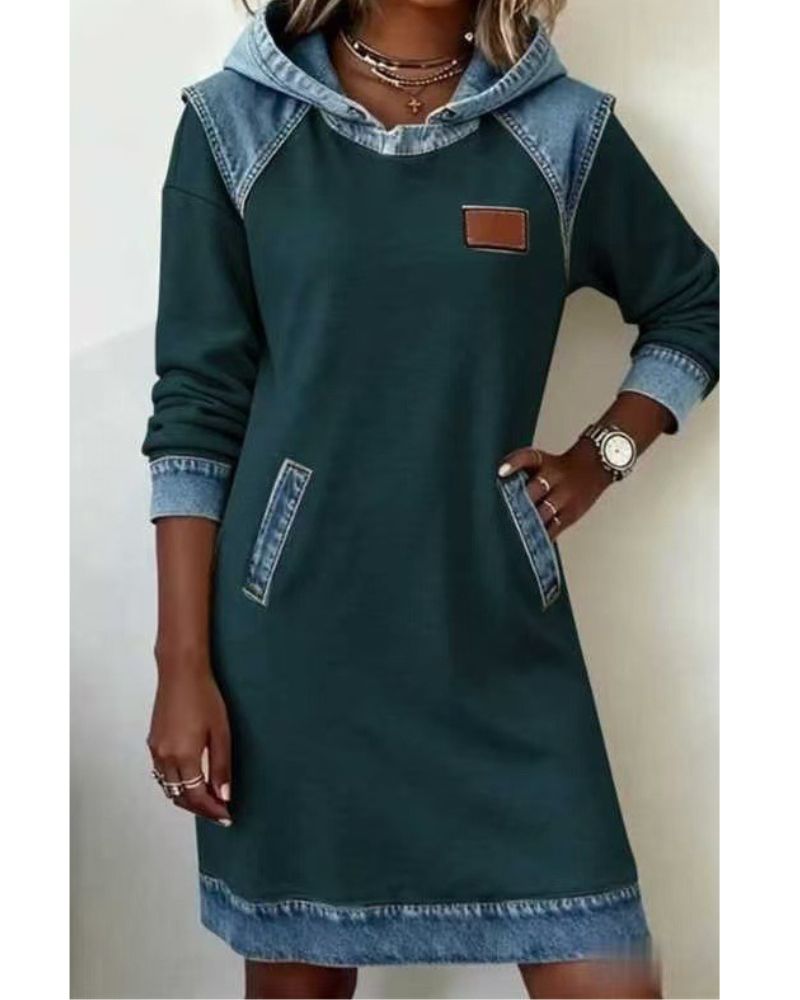 Valeria - Sweatjurk met capuchon in jeanslook