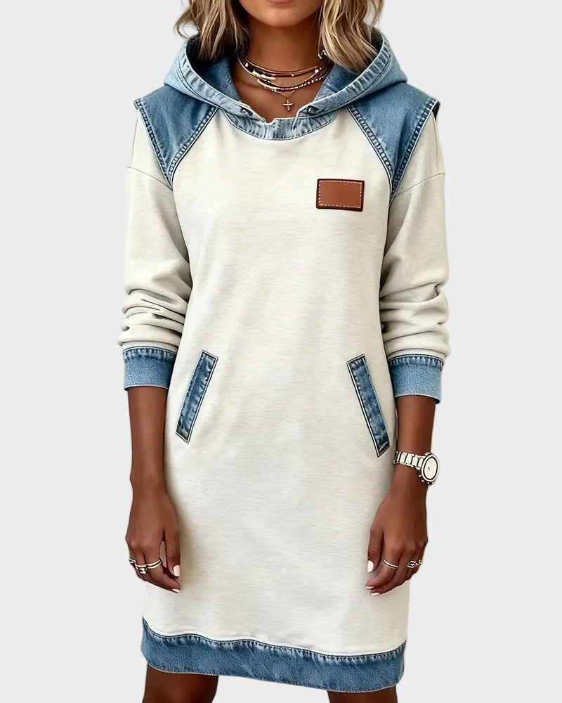 Valeria - Sweatjurk met capuchon in jeanslook