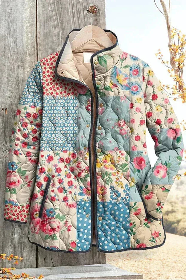 Viola - Gewatteerde patchworkjas met bloemenpatronen