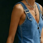 Vivian - Lange denimjurk met knopen