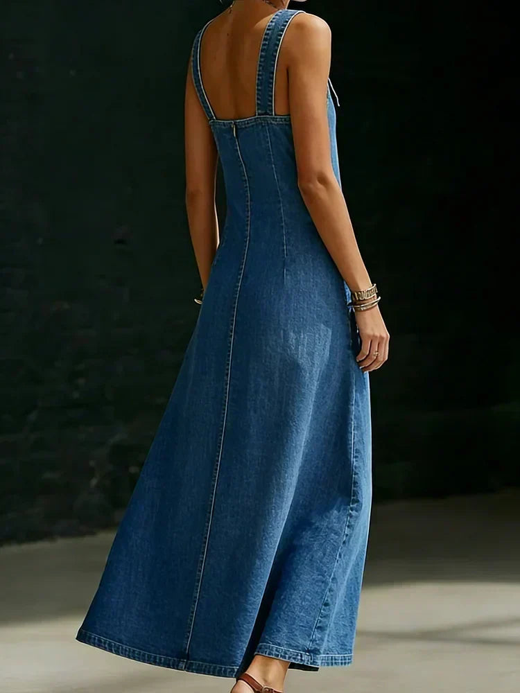 Vivian - Lange denimjurk met knopen