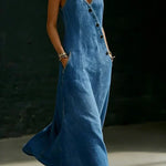 Vivian - Lange denimjurk met knopen