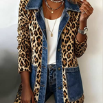 Wilke - Lang jasje met luipaardprint en contrasterend denim