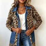 Wilke - Lang jasje met luipaardprint en contrasterend denim