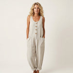 Xandra - Denim jumpsuit met brede knoopbanden