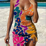 Yasmin - Grafische bloemen tankini met short, effect platte buik