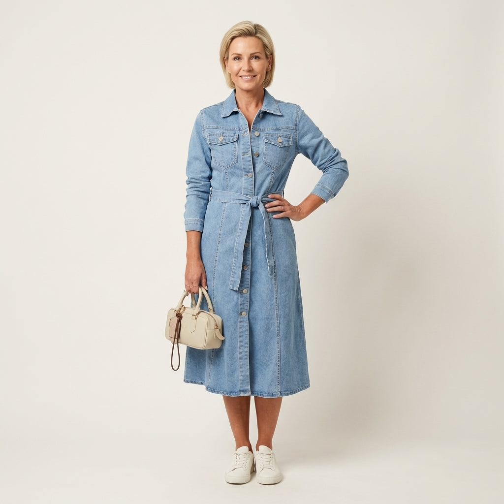 Ylse - Lange denimjurk met lange mouwen