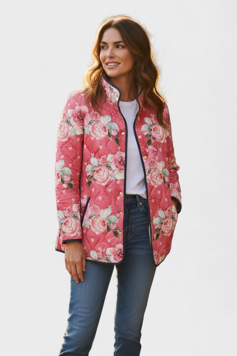 Zora - Roze gewatteerde jas met bloemenpatroon
