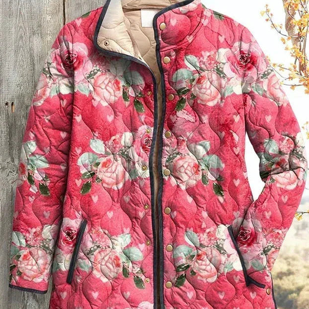 Zora - Roze gewatteerde jas met bloemenpatroon