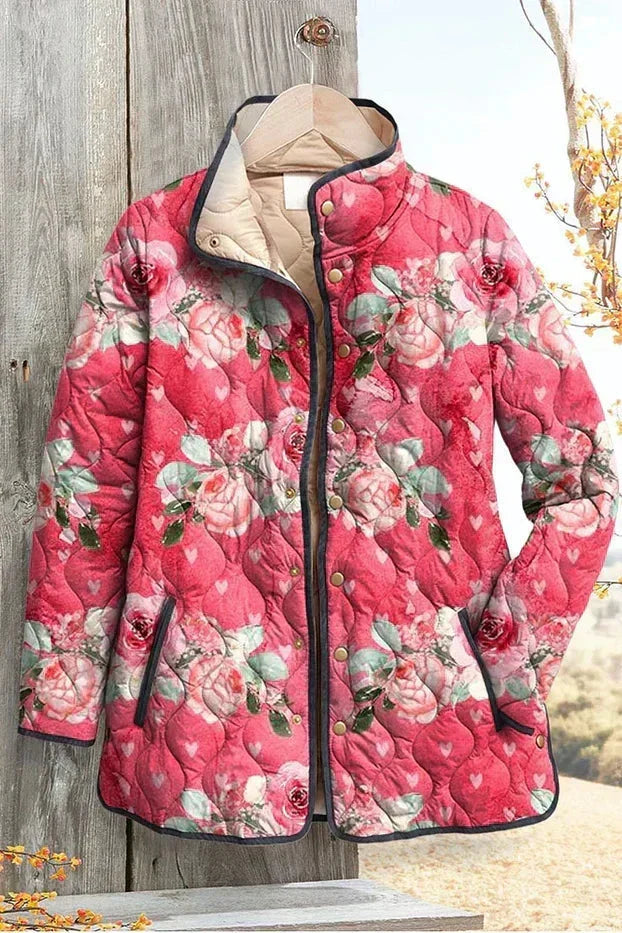 Zora - Roze gewatteerde jas met bloemenpatroon
