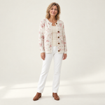 Petra - Crèmekleurig vest met roze bloemen - voorkant