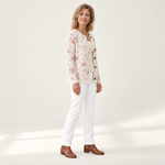 Petra - Crèmekleurig vest met roze bloemen - zijkant
