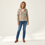 Petra - Gebreid vest met bloemrijke tuinprint - voorkant