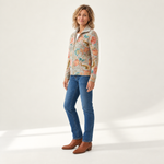 Petra - Gebreid vest met bloemrijke tuinprint - zijkant