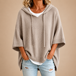 Gebreide poncho met capuchon in taupe