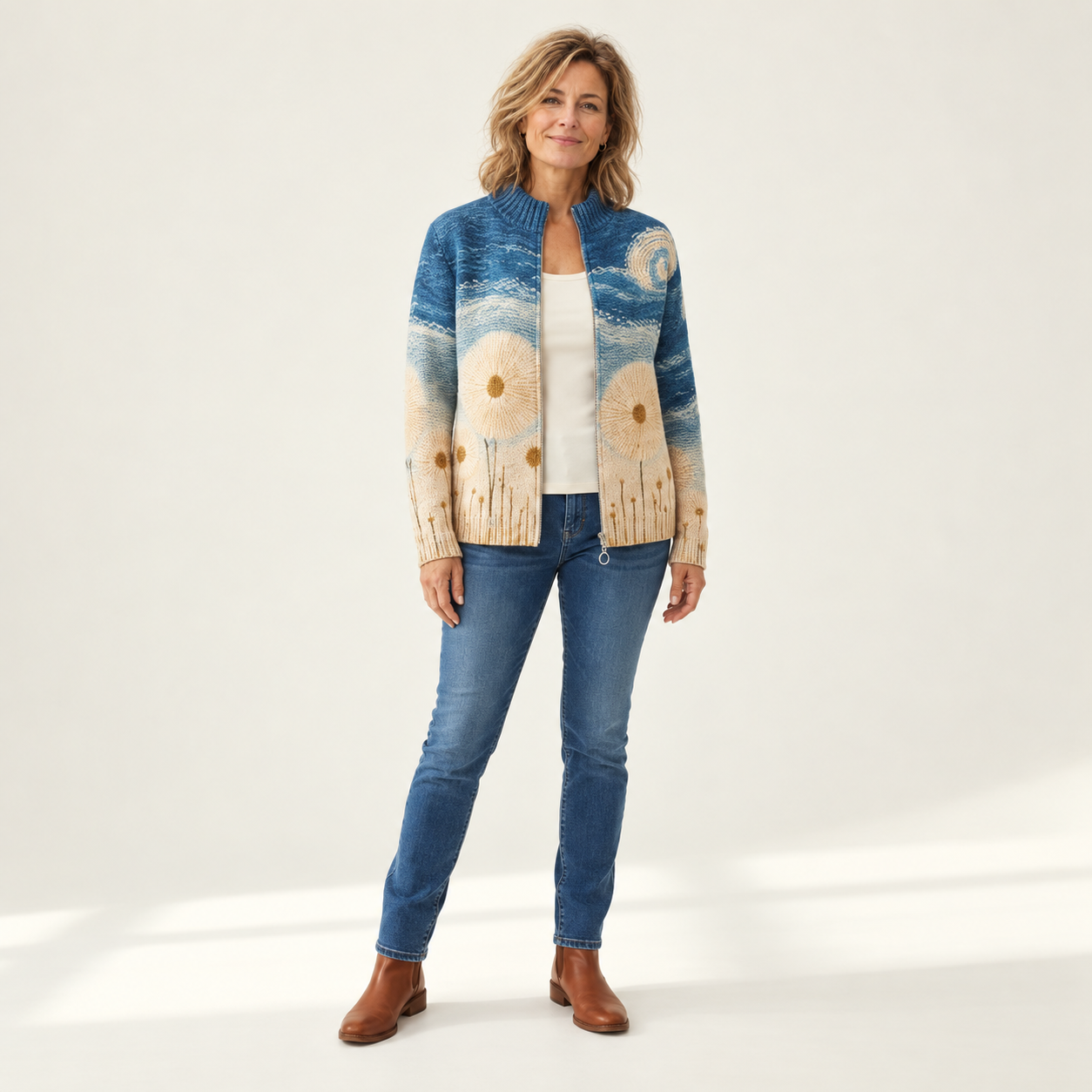 Renate - Vest met paardenbloemmotief - voorkant