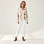 Petra - Crèmekleurig vest met roze bloemen - voorkant