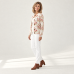 Petra - Crèmekleurig vest met roze bloemen - zijkant