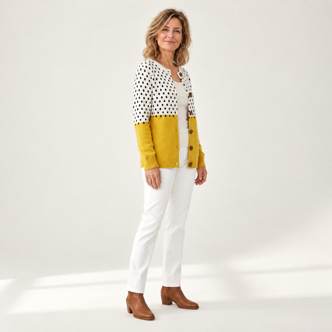 Sabrina - Crèmekleurig vest met bloemen - zijkant