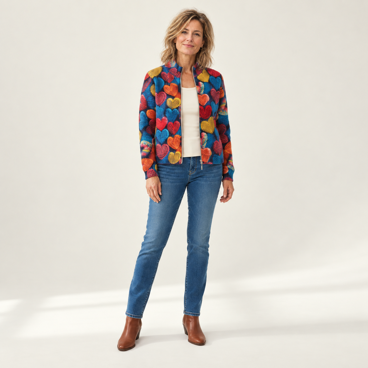 Susanne - Vest met kleurrijk hartpatroon - voorkant