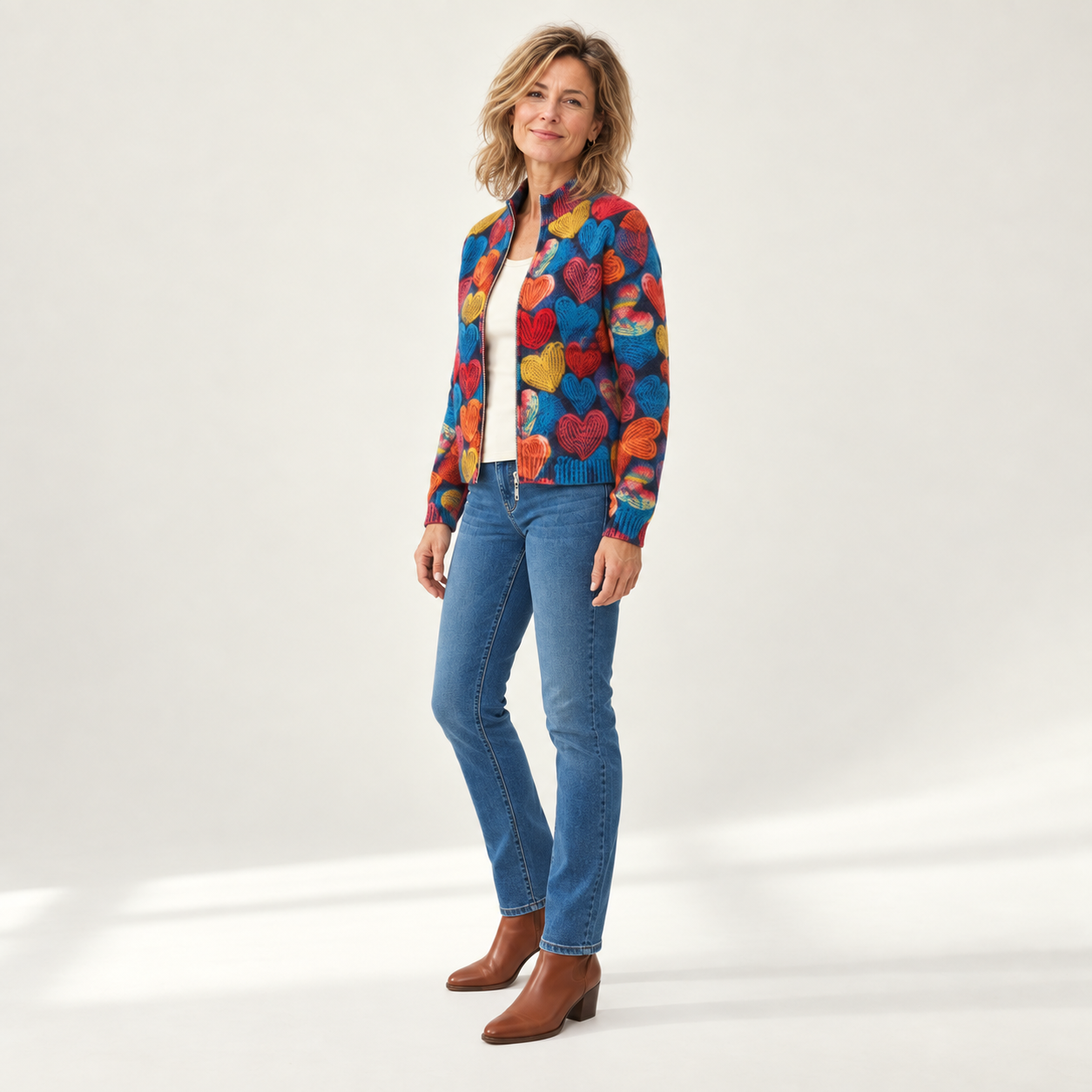 Susanne - Vest met kleurrijk hartpatroon - zijkant