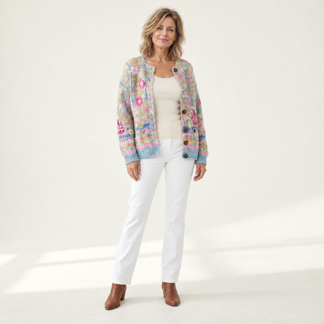 Silke - Vest met kleurrijk bloemenpatroon - voorkant