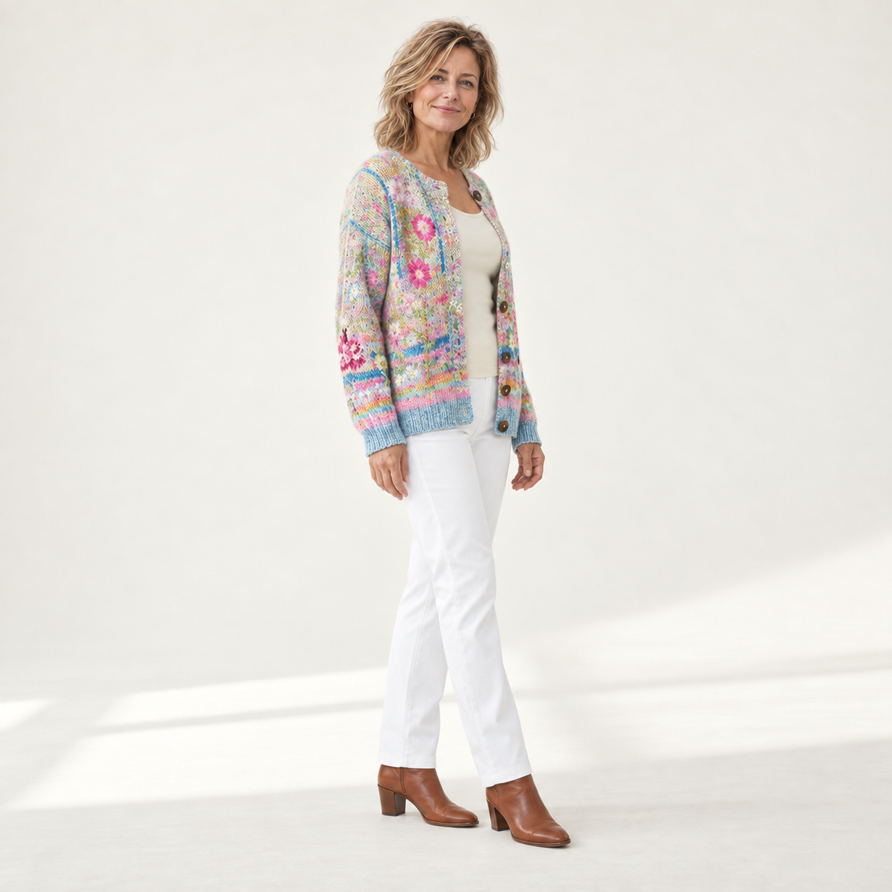 Silke - Vest met kleurrijk bloemenpatroon - zijkant